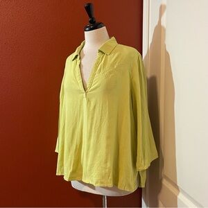 Calypso St. Barth Women’s Linen Blend Short Sleeve Persimmon Palm Tree Blouse